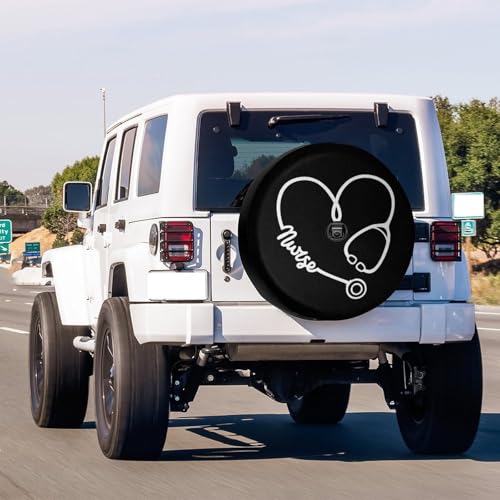 Image of Stethoscope Heart Shape with Lettering Nurse Spare Tire Cover with Backup Camera Hole Wheel Tire Cover Fit Trailer, RV, SUV and Many Vehicle 15inch