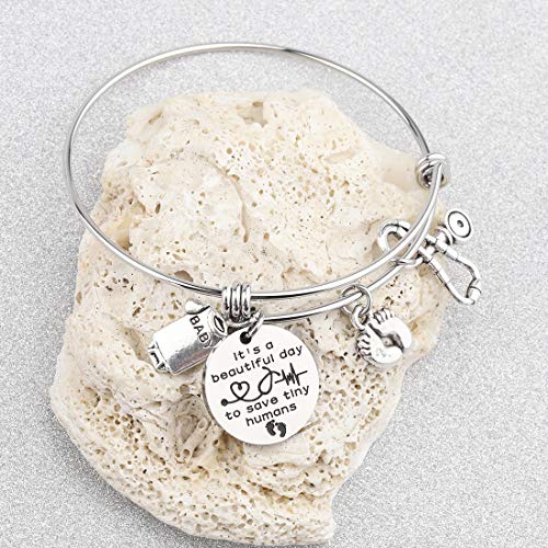 CHOORO NICU Nurse Bangle Bracelet Gifts Midwife Jewelry Baby Footprints Stethoscope Bracelet NICU Nurse Jewelry Pediatric Nurse Gift (tiny humans bracelet) - Image 6