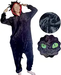 Pijama Kigurumi Dragão Peluciado Macacão com Capuz Manga Longa Unissex