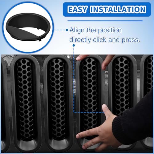 Image of Nilight Grill Inserts fit for Jeep Wrangler Front Grille Mesh Inserts & Headlight Cover Set for JK JKU Unlimited Sports Sahara Freedom Rubicon 2007-2018 Clip-in Trim Exterior Accessories Black 9 Pcs
