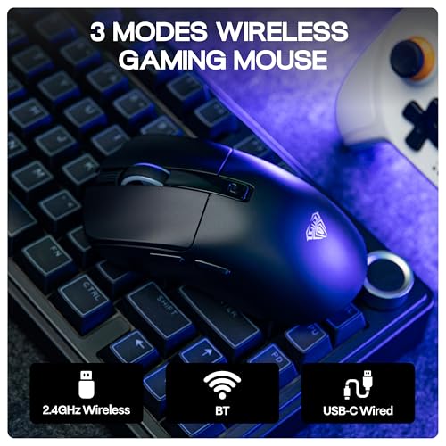 Image of MechLands Aula SC590 PRO Gaming Mouse with Display Screen, 2.4G /USB-C /BT Wireless Mouse with 500mAh Battery, Adjustable 20,000 DPI & 1000 Polling Rate, PAW3311 Sensor, for Win /Mac /Gaming (Black)