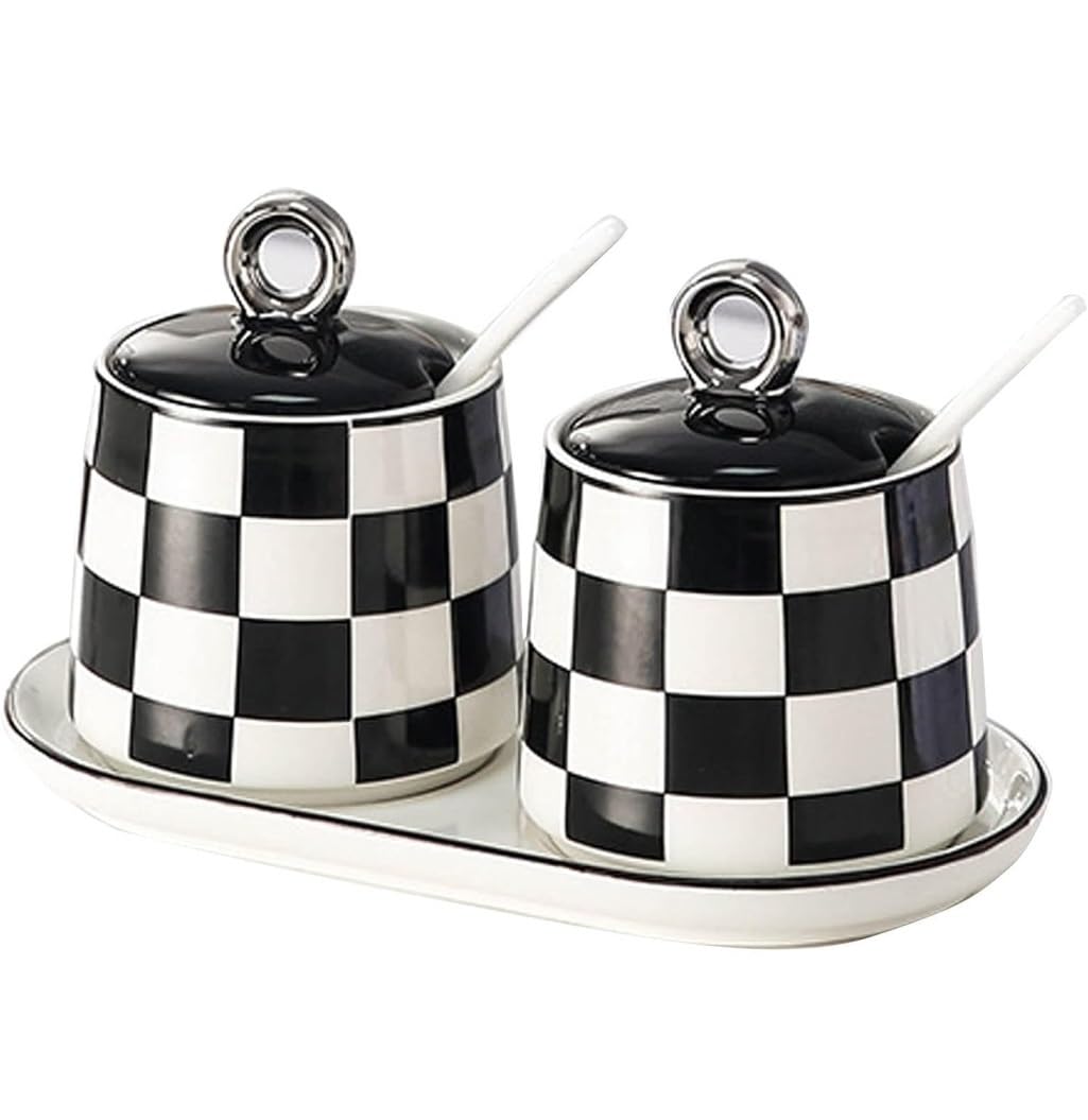 BCJMKDX Fermenter. Condiment Pots Container With Spoon Lid Ceramic Spice Jar Set With Tray Seasonings Organizer(2pieces)