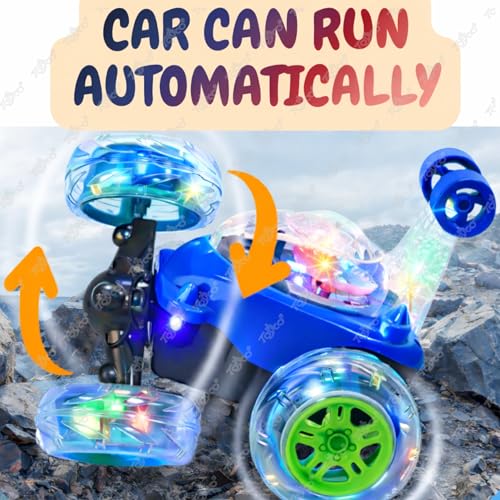 Image of toyco Rechargeable 360 RC Stunt Car for Kids | 5 Modes with Smoke & LED Lights | Dual-Side Rotating Remote Control Car | 2.4GHz Long Range (75+ Ft) | Off-Road Stunt Toy for Boys Girls 3-10 (Blue)