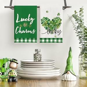 Artoid mode buffalo plaid shamrock st patricks day kitchen towels dish towels 18×26 inch farmhouse spring decoration hand towels set of 4  urban country home decor