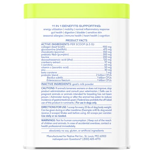 Native Pet The Daily Dog Supplement – 11 in 1 Dog Multivitamin – Tasty Scoop with Dog Vitamins and Supplements – Super Multi Vitamin for Dog Energy, Mobility, Skin & Coat – 12 Active Ingredients 14 oz Native Pet The Daily Dog Supplement – 11 in 1 Dog Multivitamin – Tasty Scoop with Dog Vitamins and Supplements – Super Multi Vitamin for Dog Energy, Mobility, Skin & Coat – 12 Active Ingredients 14 oz