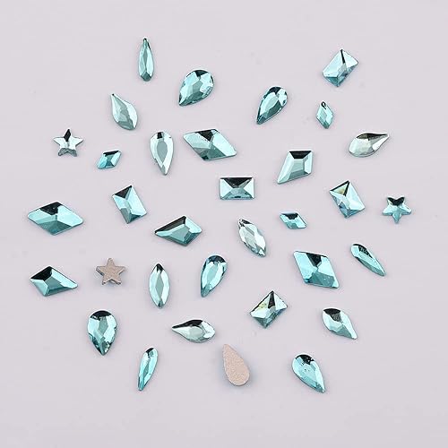 Miniatura 5 de Tisslan Juego de 820 diamantes de imitación de cristal aguamarina con parte trasera plana para decoración de uñas, manualidades, no caliente, tamaño
