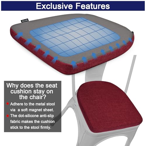 Image of BUYUE Friendly Woven Fabric 14x14 Magnetic Cushion for Metal Chair 1 Piece, Enhanced Anti-Slip Seat Pad for Dining Kitchen Cafe Stackable Chair (U-Shape, Red, 1 Count)
