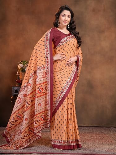 Image of Garden Vareli Floral Booti Print Crepe Saree With Unstitched Blouse Piece