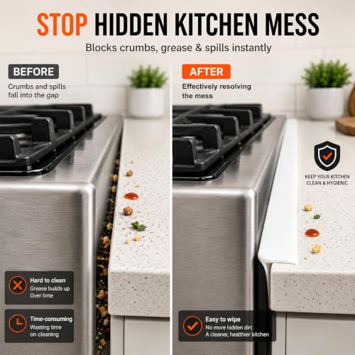 Image of KindGa Stove Side Gap Covers 2 Pack, Silicone Gap Cover and Filler, White | Stove Counter Gap Cover, Oven Side Gap Filler, Kitchen Stove Gap Cover for 0.1 inch-0.8 inch Gaps, Heat Resistant,stove guard