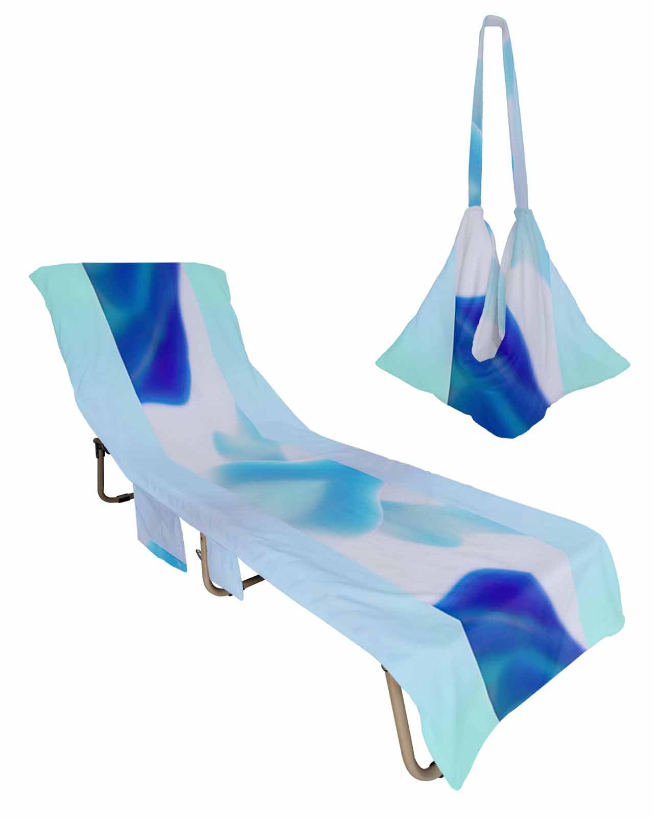 Abstract Mountain, Beach Lounge Chair Towel Cover, Soft Chaise Lounge Towel with Side Pockets Patio Pool Chairs Cover for Beach/Pool Sunbathing 29x85 Gradient Blue Modern Minimalist Geometric