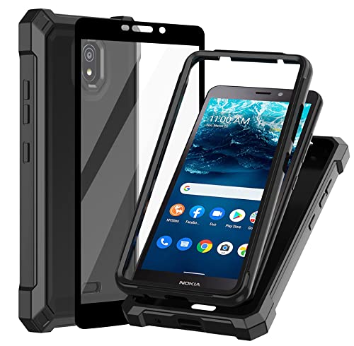Ailiber for Nokia C100 Phone Case with Screen Protector 2 Layer Structure Protection Shock-Absorbing Corners TPU Bumper Heavy Duty Full Body Protective Cover - Black