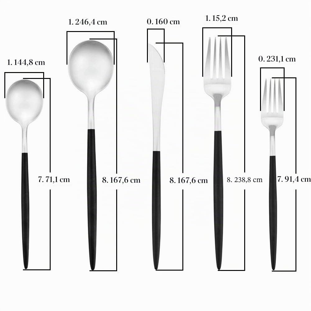 AOOSY Ensemble de Couverts de 20 pièces Ensemble de Vaisselle en Acier Inoxydable Ensemble de Vaisselle Ensemble de Vaisselle Comprenant Un Couteau des fourchettes Cuillères Service Noir Argent 18/10