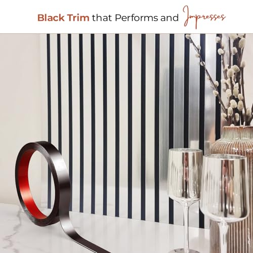 Image of Black Moulding Patti for Wall - 5M Self Adhesive Metal Strip | T Profile Wall Moulding Trim for Ceiling, Furniture, Cabinet, Tile Border | 20MM SS 201 Mirror Finish (Black, 20MM)