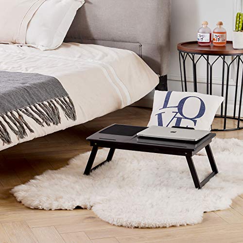Natwind Bamboo Lap Desk Multi-Purpose Laptop Bed Tray Folding Table with Smartphone Ipad Card Slot and Little Drawer Lap Stand for Bed and Sofa(Black)