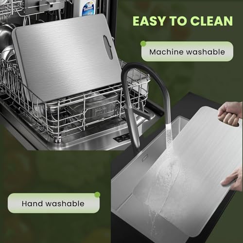 Image of 2 Pack Titanium Cutting Boards for Kitchen,100% Pure Titanium, Cutting Edge Hygiene & Durability, Double-sided food-grade Titanium Cutting Board For Meats Fruist And Vegetables,Easy to Clean(M+L)