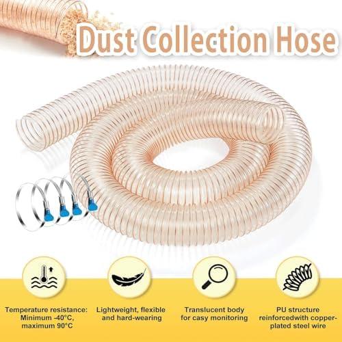 Flexible Vacuum Hose Dust Separator Pipe 325mm (12.8in) x 600cm (236in) - Puncture Resistant PU Polyurethane, 1.2mm Thick with 4 Clamps for Optimal Dust Collection