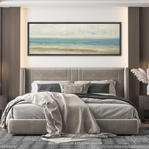 Image of MUDECOR Large Framed Canvas Print Wall Art Classic Coastal Shore Neutral Toned Seascape Antique Retro Ready to Hang Painting for Living Room Bedroom Multi-Sizes - 60 inchx20 inch