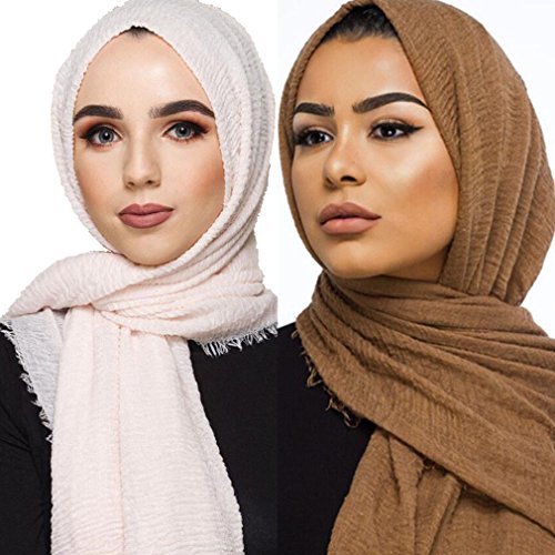 LMVERNA Women Wrinkle Scarf Crinkle Muslim Hijab Scarves Solid Color Long Wrap Scarf4