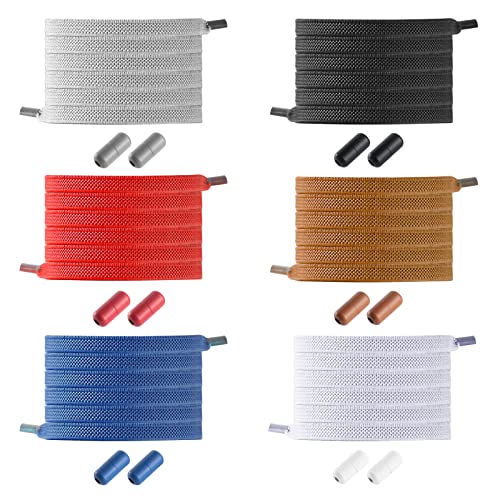 Cordones Elásticos Zapatillas, 6 Pares Cordones Elásticos sin Nudo con Hebilla Metal, Cordones Elasticos para Niños Y Adultos, Planos Shoelaces Cordones de Zapatos - Multicolor