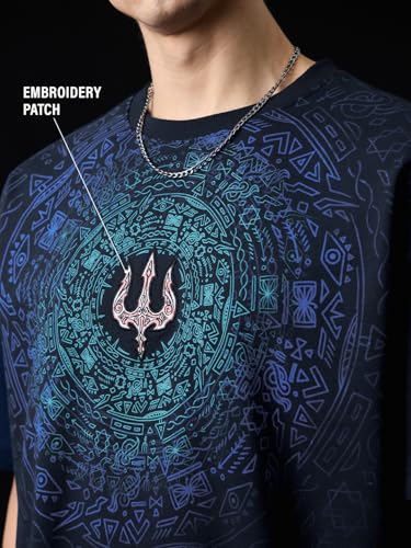 Image of The Souled Store Originals : Kalyuga Oversized T-Shirt for Men Boys Cotton Casual Half Sleeves Baggy Loose Fit Drop Shoulder Round Neck Grey