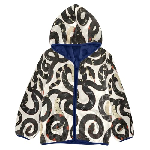 Snake Pattern with Black White Toddler Fleece Jacket Girl Boys Hooded Fleece Jacket Coat Warm Outwear Zip-up 3-10T