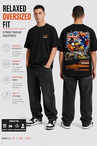 Image of Men's Cotton Oversized T-Shirt - Relaxed Fit Half Sleeve F1 Graphic Print Tee for Streetwear & Casual Outings - Black