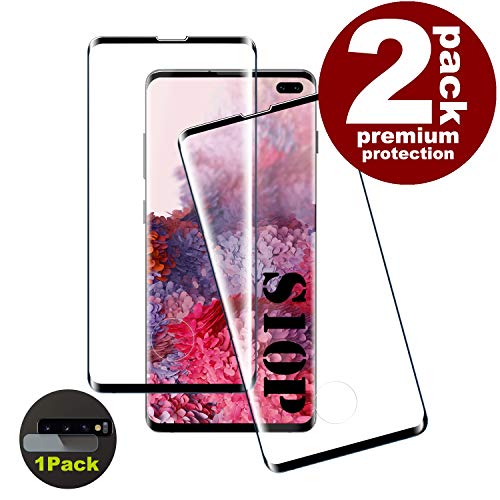 KUTUKU Galaxy S10 Plus Film Protection Ecran Verre Trempé, [2 Pièces] [Compatible avec Lecteur dEmpreinte] [Protecteur de lentille] [Dureté 9H] Convient pour Samsung Galaxy S10 Plus
