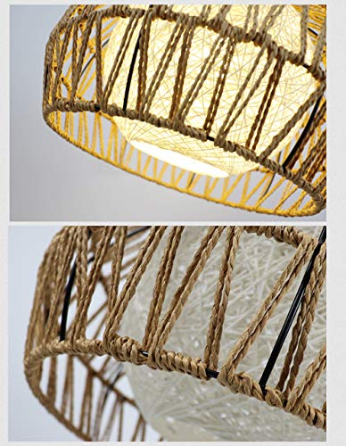 Hanging Swag Ceiling Lamp Twine Natural Rattan Lampshade No Wiring Needed Portable Pendant Light with 15ft Plug-in UL Dimmable Modern Farmhouse Iron Chain Rope Cord Instant on Swag Lamp,Customizable - Image 2