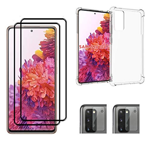 Galaxy s20fe Clear Phone case, Screen Protector for Samsung Galaxy S20 FE 5G Tempered Glass and Camera Lens Protector, [1 Full Body TPU Cover+2 Screen Protector Film+2 Camera Protector]