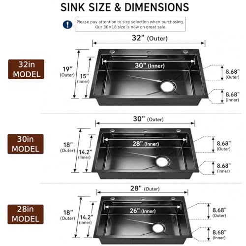 Image of Black Drop In Kitchen Sink: 30in Stainless Steel single bowl Workstation | 8.68 Spacious Single Basin Speeds Up Post Feast Cleanup For Heavy Cooking Homemakers Via 7-Piece Accessories Combo