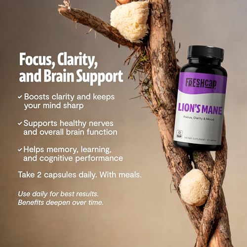 Image of FreshCap Mushrooms Premium Organic Lions Mane Capsules - 14:1 Fruiting Body Extract with 31% Beta-Glucans - 3rd-Party Tested Nootropic for Clarity, Focus & Cognitive Support (120 Capsules)