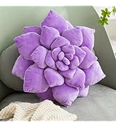 Gerlisay 3D Purple Succulent Pillow 13.8'' Cute Flower Pillow Cactus Plant Shaped Pillow Green Un...