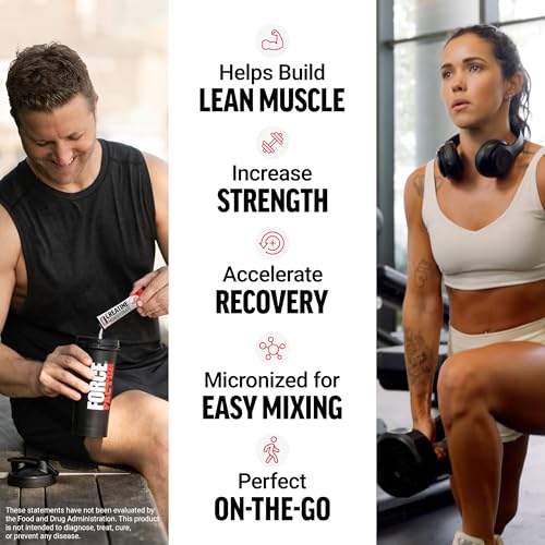 Image of Force Factor Creatine Monohydrate, 5g Micronized Creatine Powder for Muscle Strength, Performance, Recovery and Cognitive Support, On the Go Single Serve Travel Packs, Unflavored, 30 Packets
