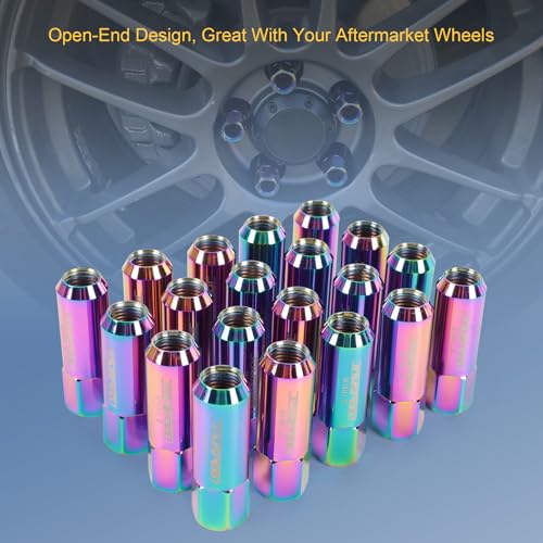 Image of Neo Chrome 20PC 14X1.5MM 60MM Extended Forged Aluminum Tuner Racing Lug Nut | Open-end Design, Great with your Aftermarket Wheels
