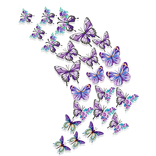 Decoraciones Vinilos Mariposas Flores Lila 3D Pared miniatura 1