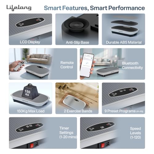 Image of Lifelong Vibration Plate Exercise Machine with Remote & Resistance Bands |Home & Gym Full Body Massager Machine for Pain Relief, Tone Muscles & Weight Loss| 9Programs, 120Speeds, 20Timers, Bluetooth