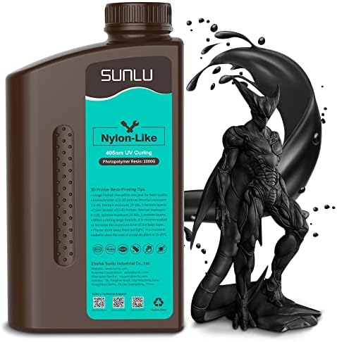 3D Printer Resin, SUNLU Nylon-Like Fast Curing 3D Resin, Stronger, Tough and Durable 3D Resin for 4K/8K LCD/DLP/SLA Printers, 405nm UV Light Curing 3D Resin, Perfect for Functional Parts, 1KG Black
