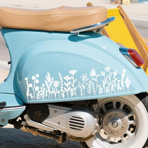 Image of Flower Car Stickers White Floral Car Decals Wildflower Cars Sticker Decorative Vehicle Window Decal Boho Bumper Sticker Small Flower Auto Window Decals for Cars Glass Windows Laptop Decor