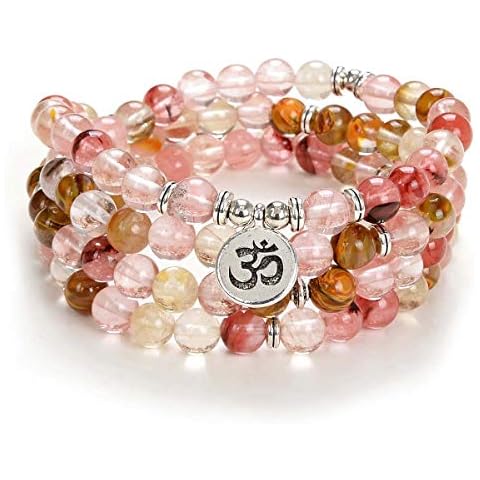 Self-Discovery Yoga Symbol 8mm Mala Beads Bracelet 108 Spiritual Necklace Meditation Accessories Jewellery for Women Men Gifts (Pink Watermelon Tourmaline) Cover