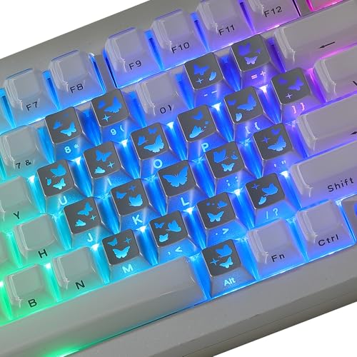 Image of 21 Key Butterfly Shine Through Keycaps Set, Love Theme Heart Shape Key caps, Cherry Profile Side Printed Cute Custom Keycaps for MX Swithes Mechanical Keyboards, Silver