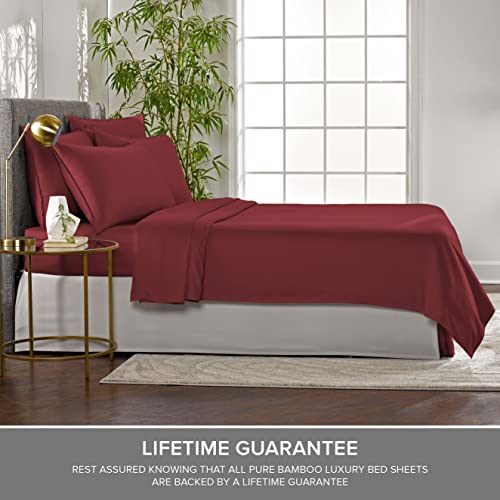 Image of Pure Bamboo Split King Sheets, Genuine 100% Organic Viscose Derived from Bamboo Bed Sheet Set, Soft & Cooling, Double Stitching, 2 Fitted Sheets (Split King, Merlot)