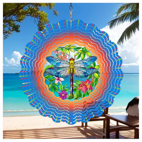 Dragonfly Wind Spinners Garden Decor as Birthday Gifts for Women Mom,12 inch 3D Stainless Steel Hanging Wind Spinner Metal Catchers Kinetic Sculpture...