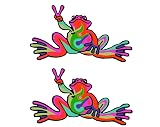 2 Pack Peace Frogs Multi-Color Car Sticker, Outdoor Rated Vinyl Decal Sticker Decal for Bumper, Windows, Laptops
