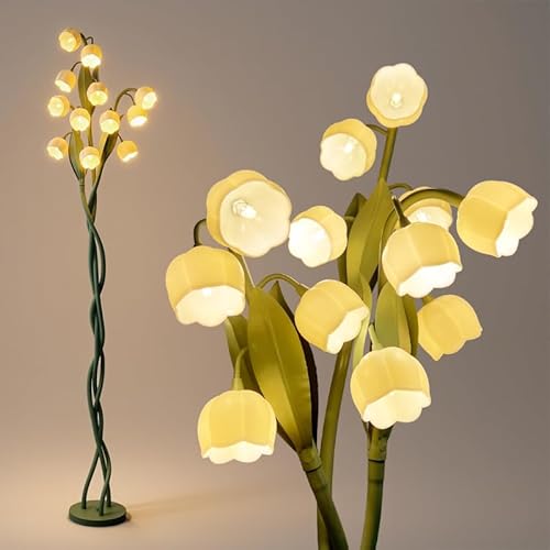 12-Head Lily of The Valley Flower Floor Lamp - Vintage Decorative Floor Lamp for Living Room with Flexible Gooseneck Bright Tall Lighting for Nook, Bedroom Office, Dorm, Home (Green)