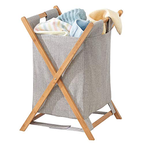mDesign Cesto Plegable para Ropa Sucia – Bolsa para la Colada portátil – Mueble con cesto para Ropa Sucia extraíble – Organizador de baño de bambú y poliéster – Color bambú