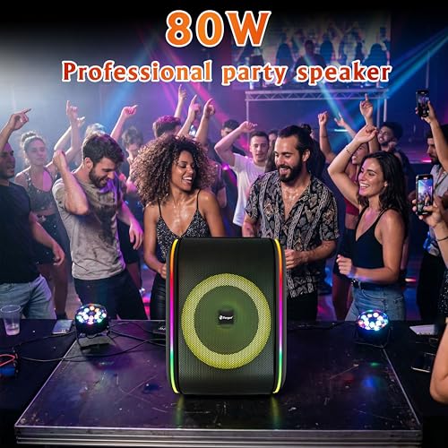 Image of Target TT-PSU-803 Bluetooth Party Speaker, 80W, 8 Inch, RGB Lights, Karaoke, with Wireless Microphone and Remote, Black