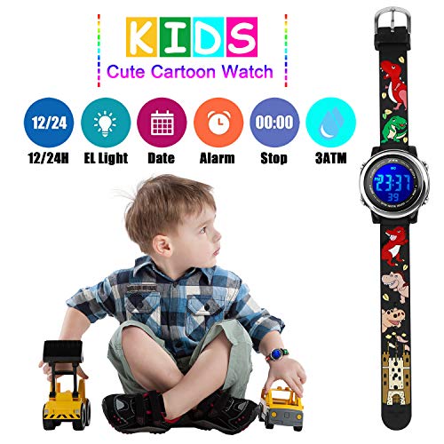 Kids Watch 3D Cartoon Toddler Wrist Digital Watch Waterproof 7 Color Lights with Alarm Stopwatch for 3-10 Year Boys Girls Little Child (Dinosaur A-Black)4