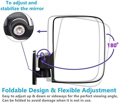 Miniatura 8 de HKOO - Espejo universal para carrito de golf, espejo retrovisor ancho, convexo y plegable, kit de espejos retrovisores laterales para Club Car,