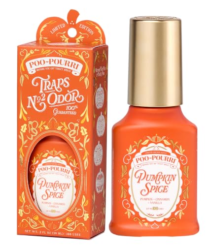 Poo~Pourri Pumpkin Spice 2 fl oz Before-You-Go Toilet Spray - Up to 100 Uses - Trap Bathroom Odor - Plant Based Ingredients - Travel Essentials - Pumpkin, Cinnamon, and Vanilla