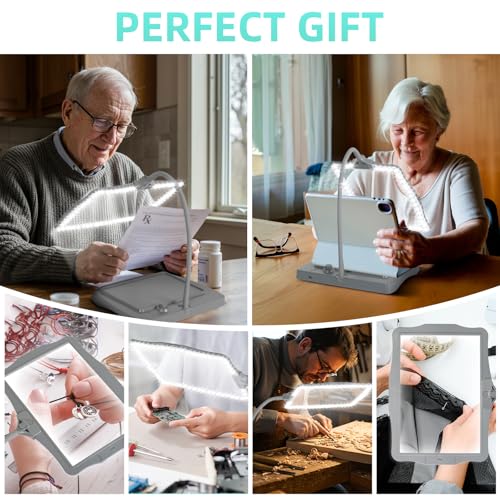 Image of Magnifying Glass with Light and Stand 50 Ultra-Bright LEDs Large Magnifying Lamp with Light Magnifying Glass on Stand Hand-Free with 360 Flexible Gooseneck for Close Work Reading Repair Crafts - Grey